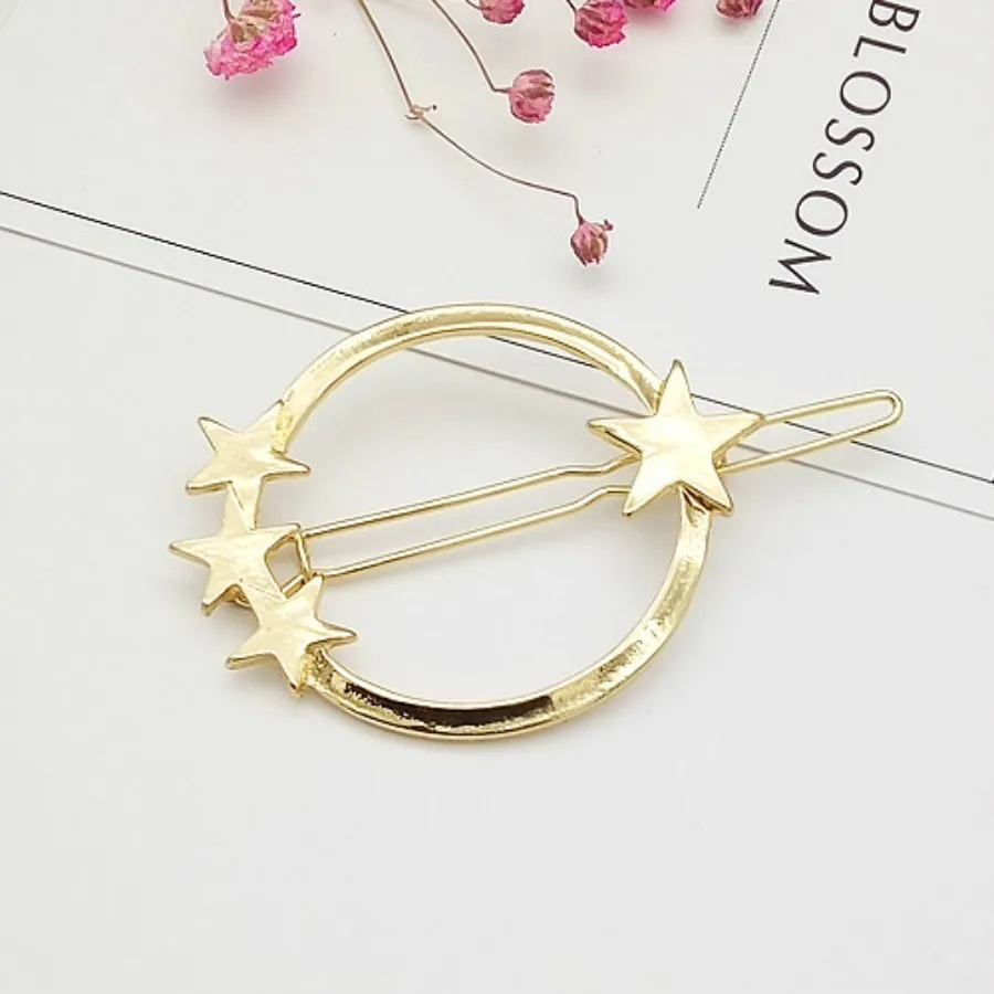 

1 Pcs Golden Round Star Fashion Hair Clip for Women Elegant Korean Design Snap Barrette Stick Hairpin Hair Styling Accessories