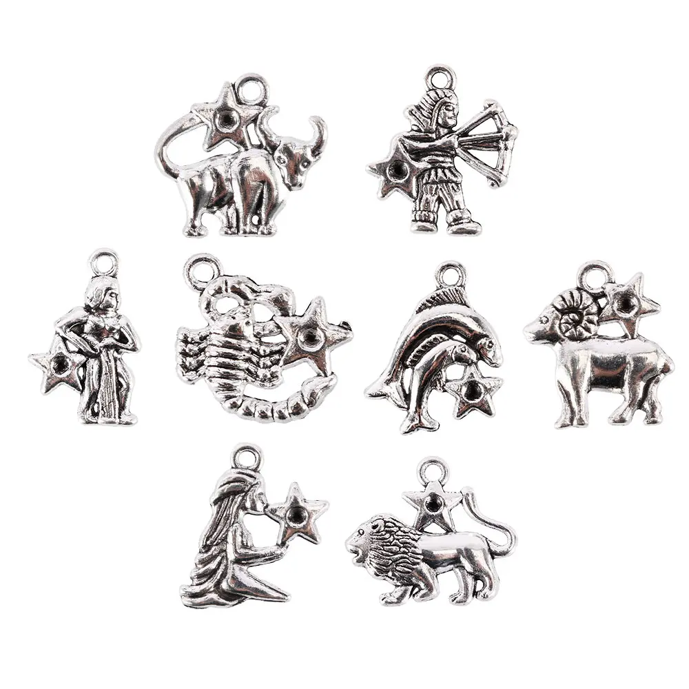 

12Pcs/set Mixed Zodiac European Alloy Charm Pendant Dangle Beads For Jewelry Making Accessories