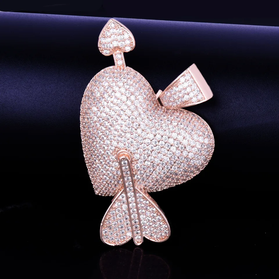 Heart Arrow Pendant Necklace Gold Color AAA Cubic Zircon Men's Hip