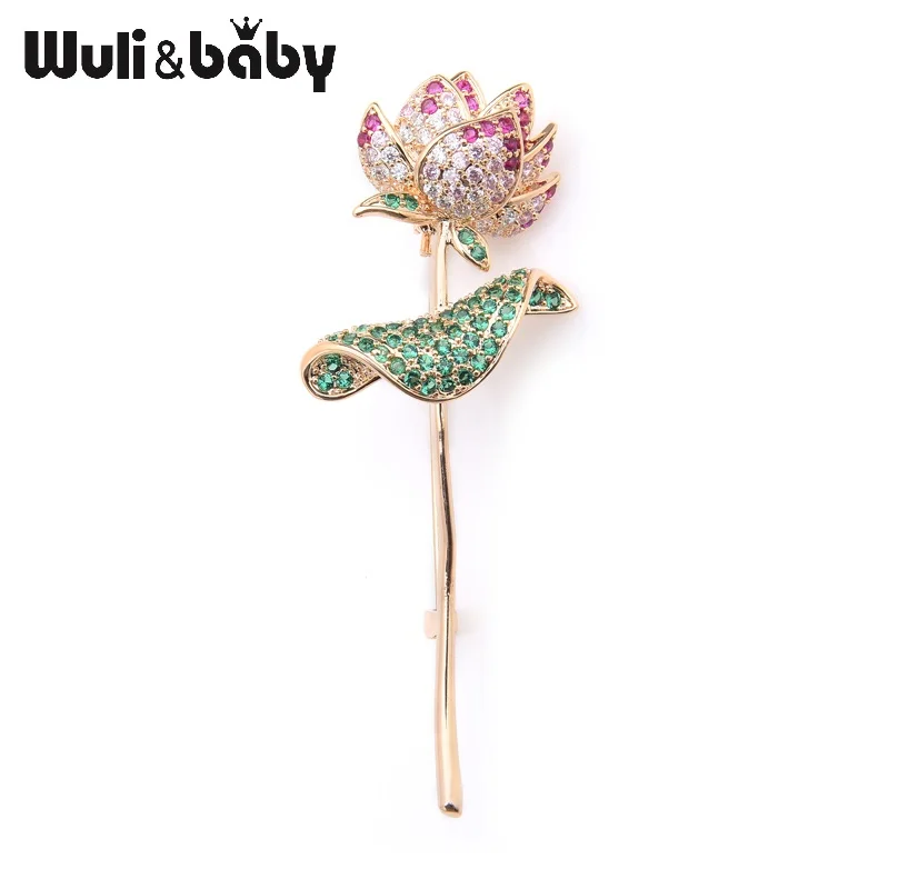 

Wuli&baby Pink Crystal Lotus Flowers Weddings Banquet Brooches Pins For Women And Men Luxury Christmas Gifts