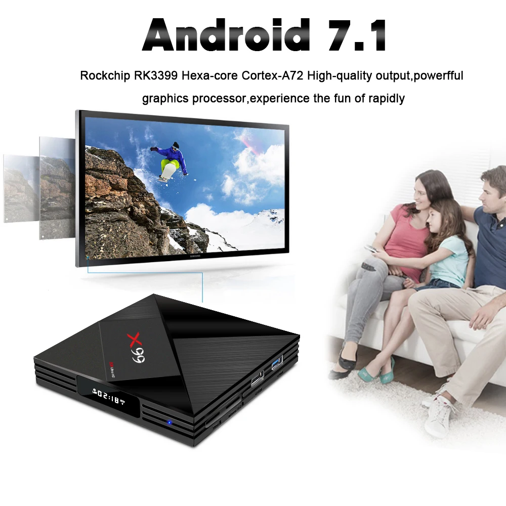 X99 4GB 64GB Rockchip RK3399 4K Smart Android 7.1 TV BOX X99 Voice remote 2.4G 5G Dual WIFI BT4.1 set top box X99 Media Player