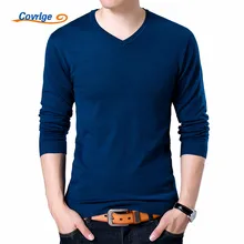 Covrlge, мужские свитера, Осень-зима, мужской свитер с v-образным вырезом, Одноцветный, приталенный, мужские пуловеры, модный мужской свитер поло, MZM004