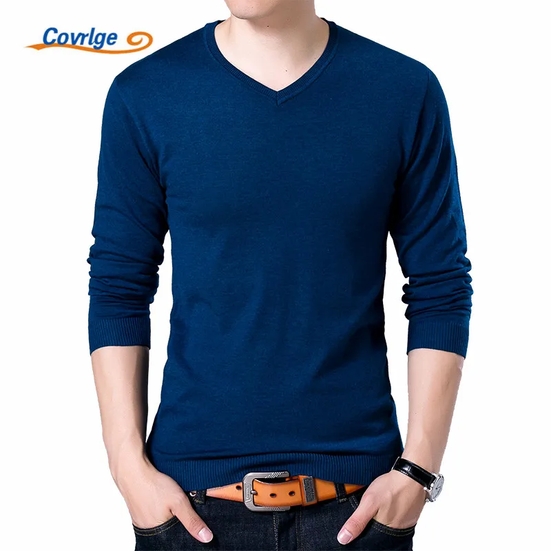 

Covrlge Mens Sweaters 2017 Autumn Autumn New Sweater Men V Neck Solid Slim Fit Men Pullovers Fashion Male Polo Sweater MZM004