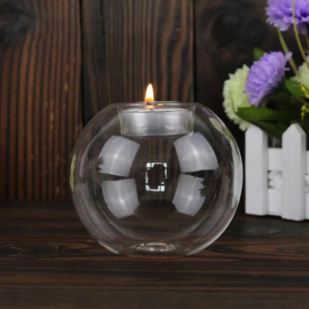 8CM/10CM/12CM Transparent Round Hollow Heat Resistant Glass Candle Holder Wedding Fine Candlestick Dining Room Home Decoration