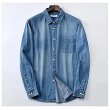 Новое поступление, Мужская джинсовая рубашка с длинным рукавом, большие свободные модные повседневные рубашки размера плюс, s, m, l, xl