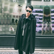 Свободный Мужской модный Тренч с капюшоном, мантисс, индивидуальная верхняя одежда, костюмы певицы