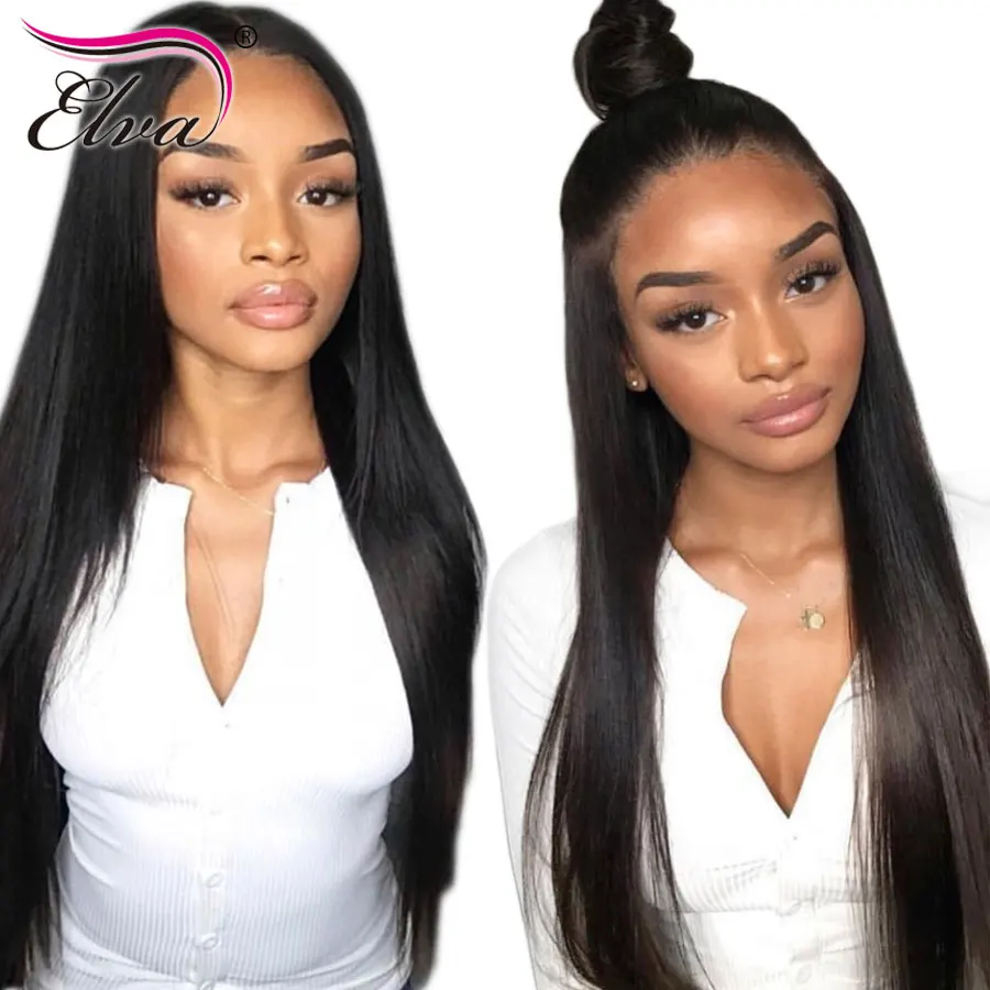 Elva Hair Human Hair Full Lace Wigs Pre Plucked Natural Hairline With Baby Hair Straight Brazilian Remy Hair Wigs Bleached Knots