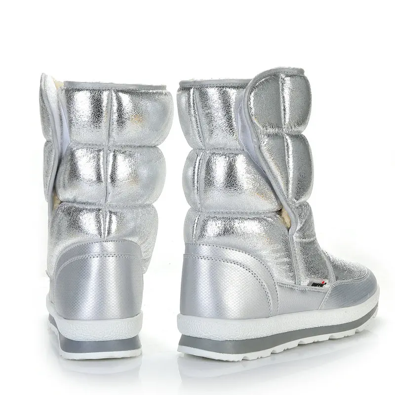 Women Silver Color Winter Snow Boots Fur Insole Lady Warm Shoes Girl Fashion Mid-High Nice Looking women snow boots