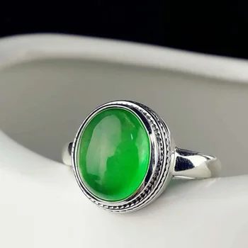 

Guaranteed Silver Ring 925 Natural Green Jade Midi Rings For Women Simple Design Gemstone Adjustable Fine Jewelry Anillo Mujer