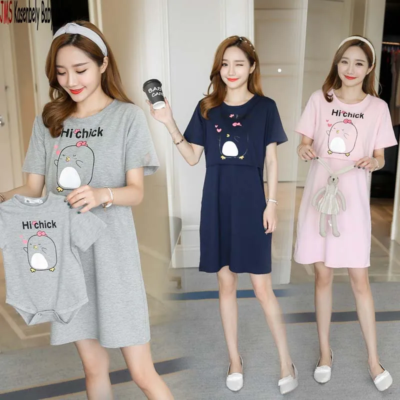 

JMS Kasenbely summer casual soft pinted maternity dress & baby rompers mother and children cute family outfits clothing