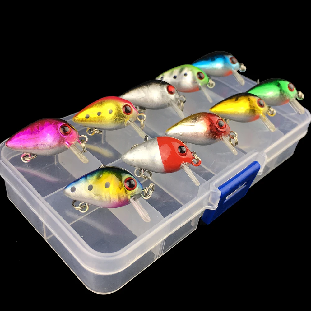 10pcs High quality Mini Crank Fishing lure bait set kit with case