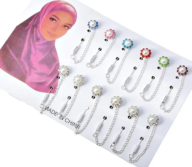 Rose Muslim Brooch Black And White Enamel Islamic Hijab Scarf