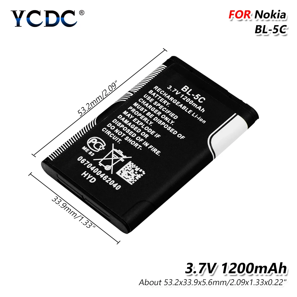 

Original 3.7V 1200mAh BL-5C Li-ion Battery For Nokia 1000 1010 1108 1110 1112 1116 E50 E60 N70 6680 N91 BL5C BL 5C Batteries