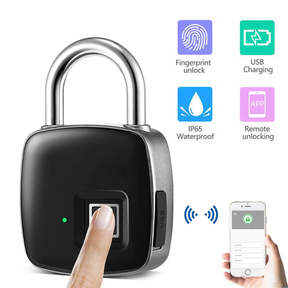 

Aimitek P3+ Bluetooth Fingerprint Padlock Smart Lock Keyless Biometric Security Waterproof Touch USB Charging Door Case Gym Lock