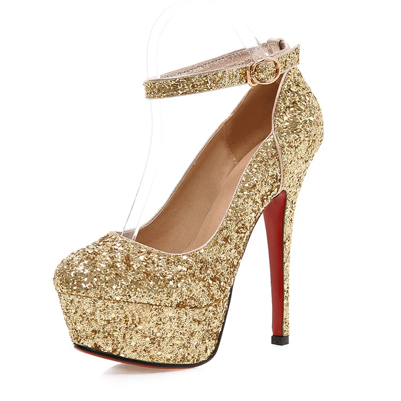 SARAIRIS/женские туфли-лодочки для подружки невесты наивысшего качества пикантные вечерние женские свадебные туфли на платформе и тонком каблуке 14 см - Цвет: gold