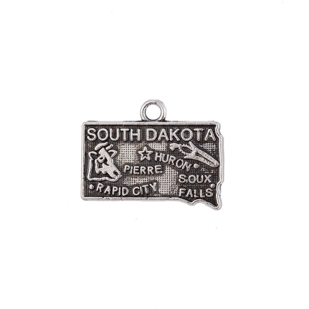 

10pcs Charms The South Dakota Map 20x15mm Antique Silver Pendant The South Dakota Map Charms For Jewelry Making
