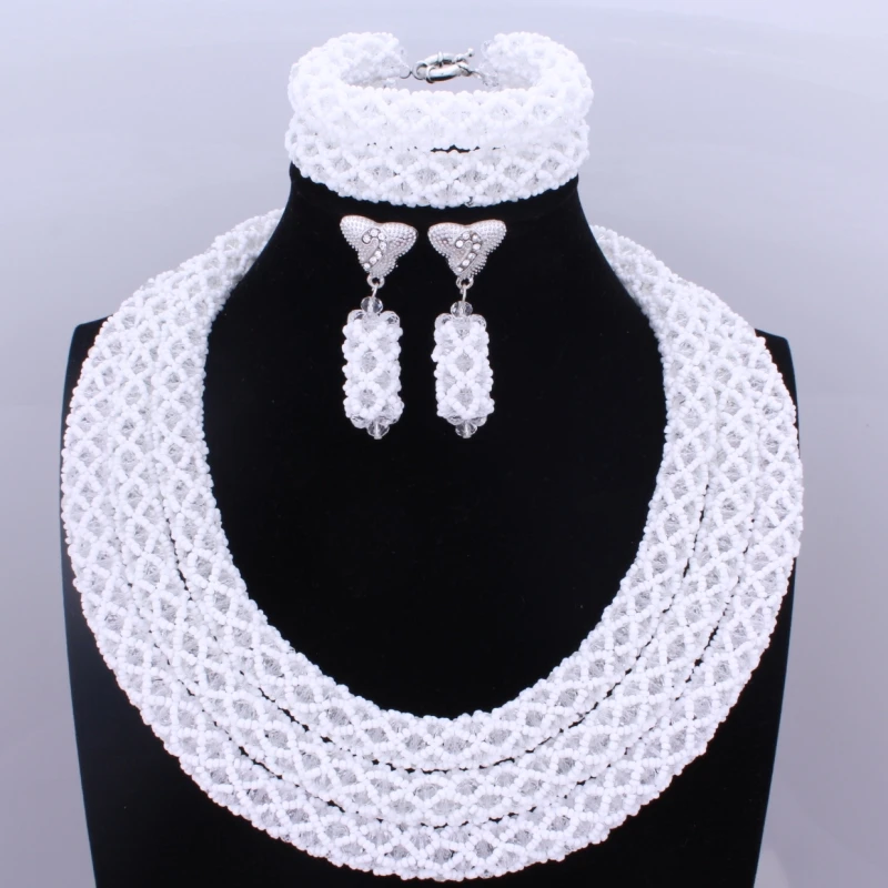 Lilac Blue Gold Nigerian Wedding African Beads Jewelry Set Crystal Women Costume Three Layers | Украшения и аксессуары