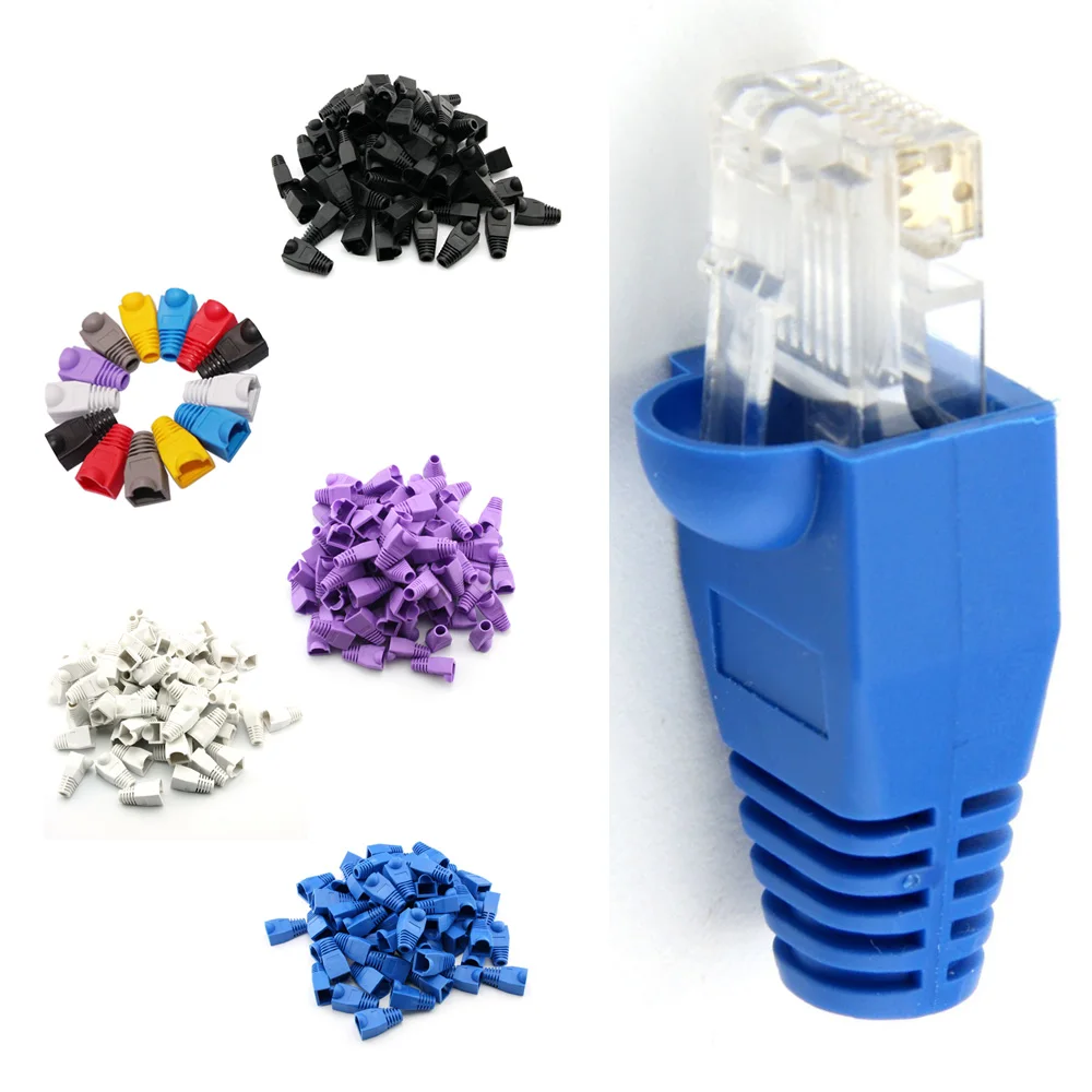 

Besegad 100Pcs CAT5E CAT6 RJ45 RJ 45 8P8C 8P 8C 8 P C Ethernet Network Cable Connector Plug Strain Relief Network Boot Cover