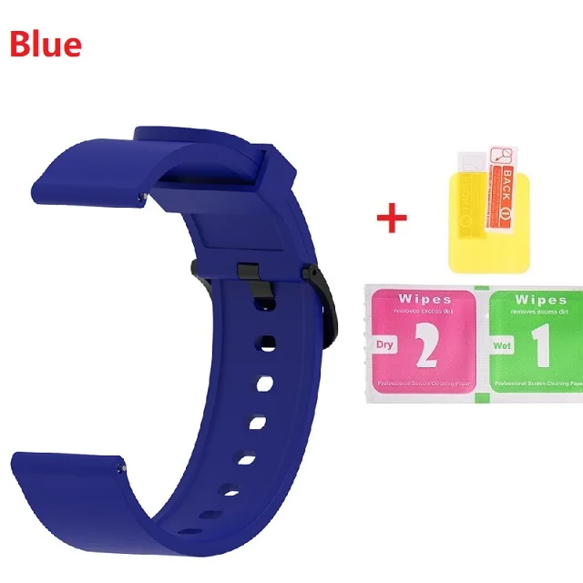 Correa Amazfit ремешок Bip для Xiaomi Amazfit 2 Stratos 2 Ремешок Браслет Amazfit Pace Bip часы звуковой сигнал силиконовый ремешок+ защита - Цвет: Blue