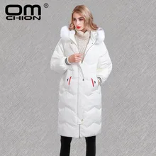OMCHION Casacas Para Mujer, новинка, цветное свободное пуховое пальто с натуральным лисьим мехом, плотная теплая зимняя куртка, белоснежная парка QY11