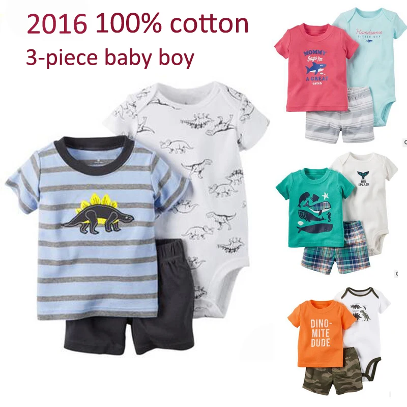 Brand Original 2016 summer baby boys clothes 3 Piece Bodysuit & Shorts