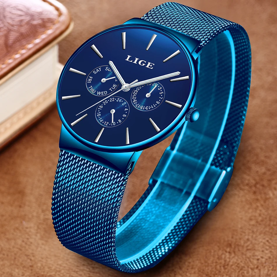 LIGE Mens Watches Top Brand Luxury Waterproof Ultra Thin Date Clock Male Steel Strap Casual Quartz Watch Men Sports Wristwatches