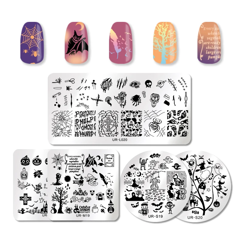 

UR SUGAR Halloween Nail Stamping Plates Butterfly Spider Floral Template Nail Art Stamping Image Plates