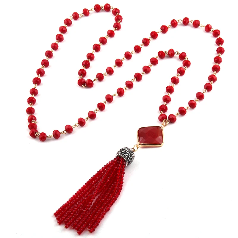 Модные богемные ювелирные изделия стекло кристалл красный/оранжевый и длинное ожерелье с кристаллами для женщин национальное ожерелье
