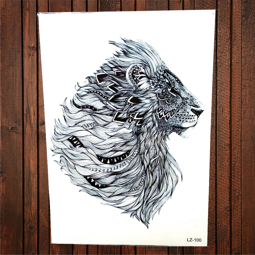 098 24 De Réductionmode Indien Tribal Lion Totem Noir Henné Tatouage Autocollants Pour Femmes Hommes Imperméable Temporaire Tatouage Art Corporel
