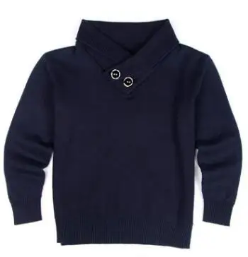 Свитера для мальчиков; зимняя детская одежда; вязаный свитер с отложным воротником и пуговицами; модный толстый детский хлопковый пуловер - Цвет: dark blue