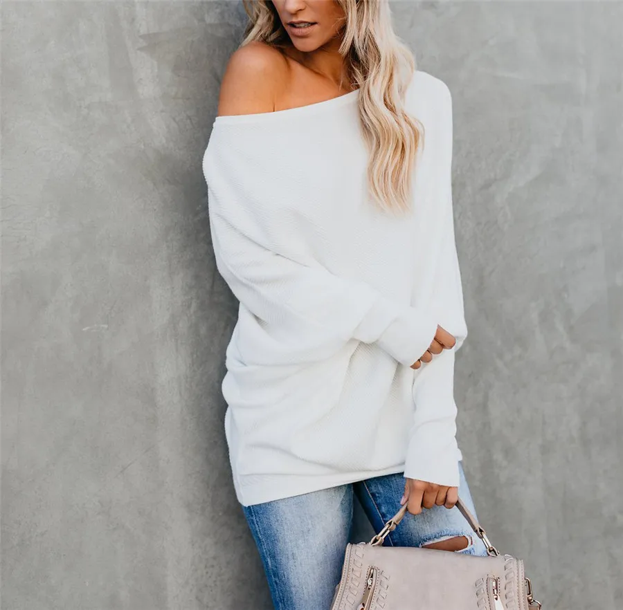 Gladiolus Slash Neck Sexy Autumn Winter Sweater Women 2018  Long Sleeve Loose Casual Long Knitted Pullover Women Sweater Jumpers (27)