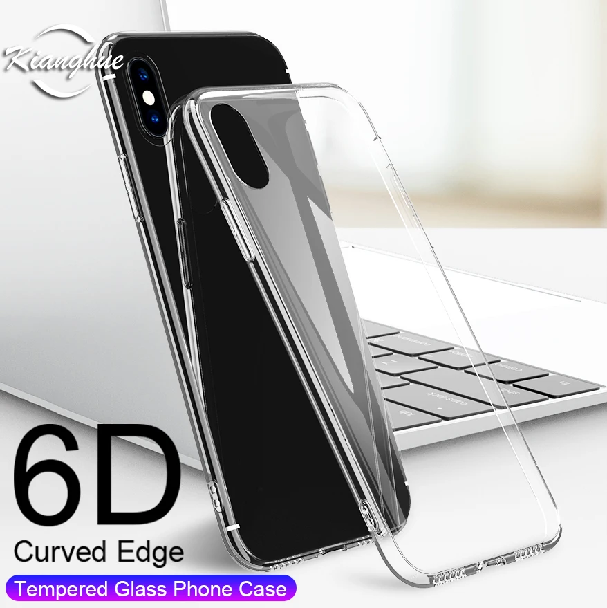 

Luxury Transparent Tempered Glass Phone Case For Iphone Xs Max X Xr 8 7 6s 6 Plus Soft Tpu Edge Full Cover Glass Case On 6 S 7 8