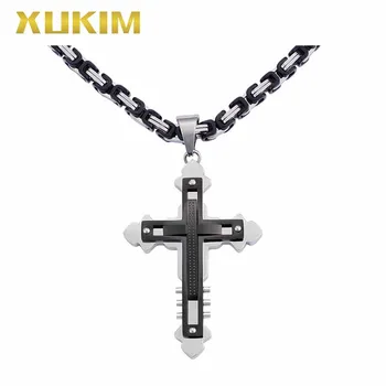 

RP106-B Xukim Jewelry Byzantine Chain Cross Pendant Stainless steel Religion Pendant Necklace