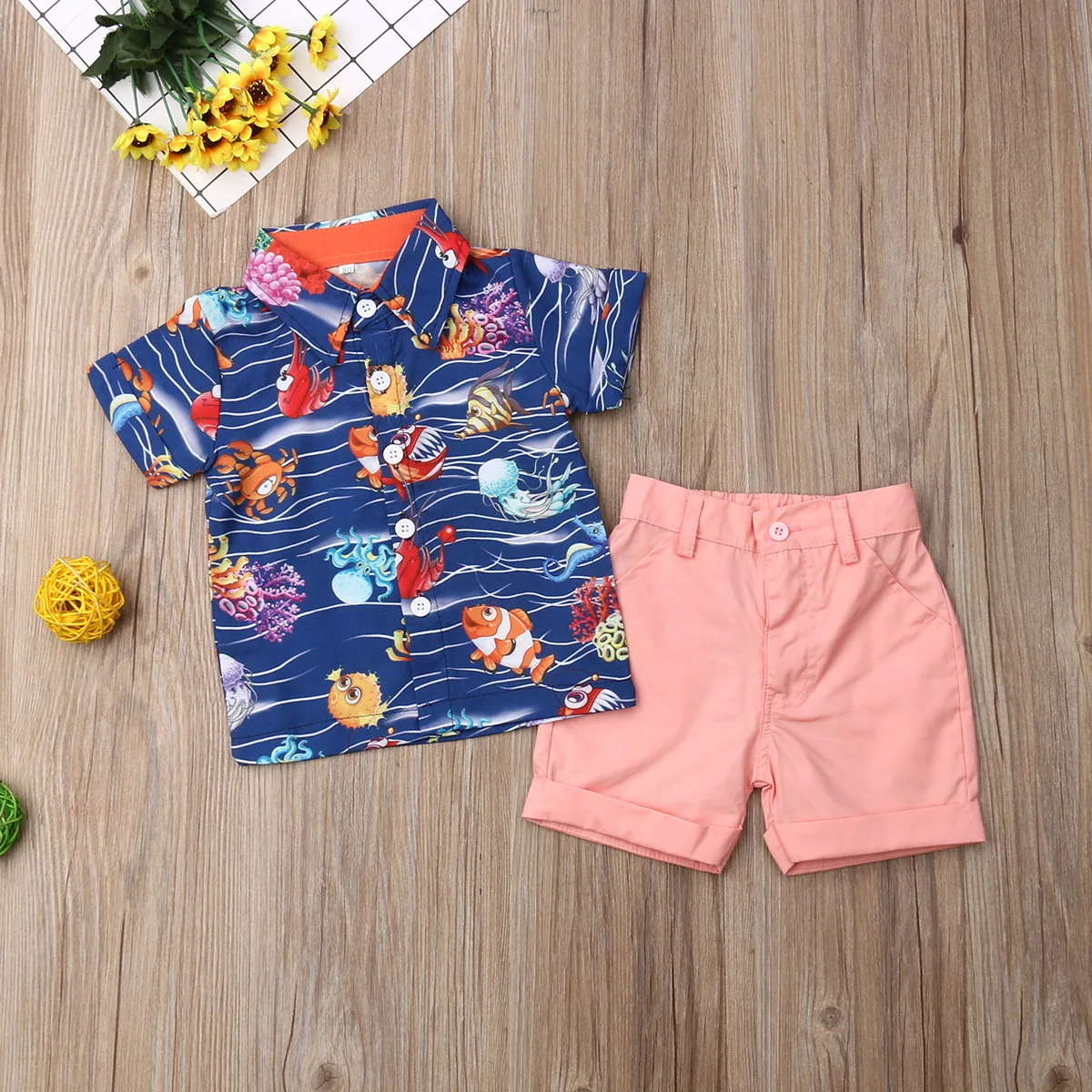 Летняя одежда для малышей комплекты повседневной одежды для маленьких мальчиков футболка с морским животным топ+ однотонные шорты комплект одежды из 2 предметов От 1 до 5 лет