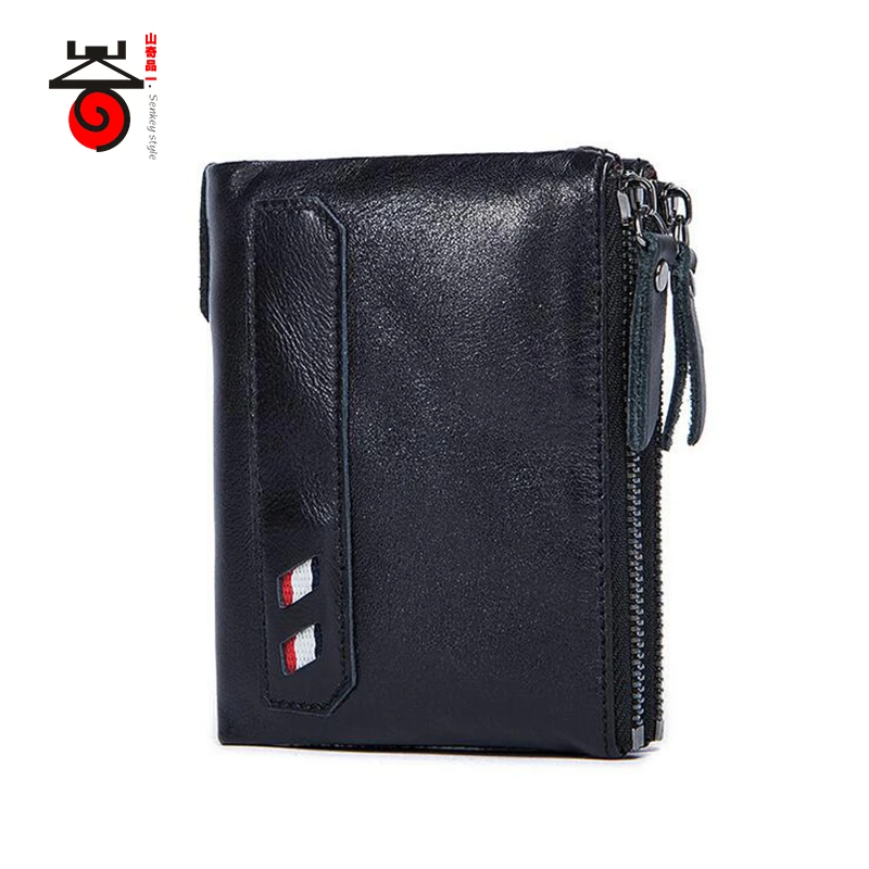 

Senkey style Genuine Leather Men Wallets Fashion Vintage Double Zipper Short Purse Card Holder Coin Pocket Dollar Price Purse