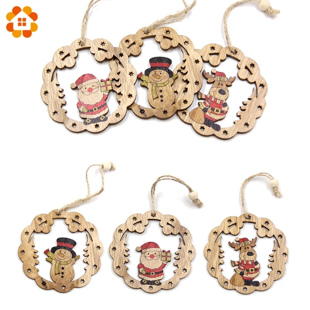 new 3pcs creative christmas wooden pendants xmas tree ornaments diy