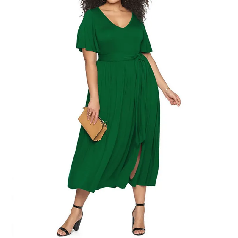 

2019 Women Plus Size Dress Summer Oversize Dress Loose Casual Dress 4XL Flare Big Large Size Sashes Work OL Office Lady M0009