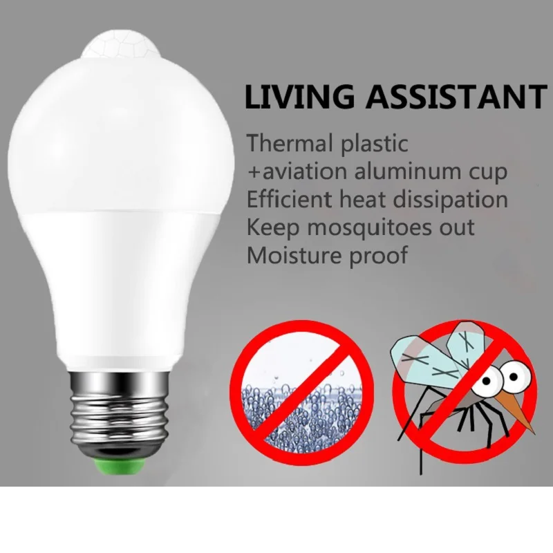 AC110V/220 V Светодиодная лампа с PIR датчиком E27 12W движения|Светодиодные лампы и