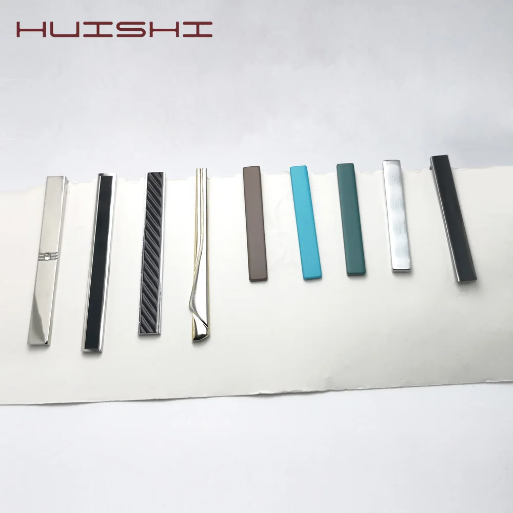 

HUISHI Colorful Simple Metal Silver Gold Necktie Clip Green Blue Brown Long And Short Clip Gentleman Tie Bar For Mens Gifts
