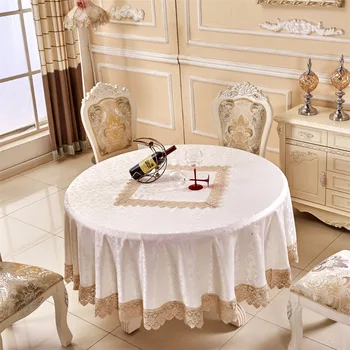 

European Style Round Solid Satin Jacquard Floral Wedding Banquet Table cloth Topper Lace Table Mat Big Tablecloths Table Cover