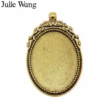 

JulieWang 4 PCS Antique Gold Oval Cabochon Base Fit 40*30mm Cameo Settings Charm Alloy Pendant Charms Jewelry Making Accessory