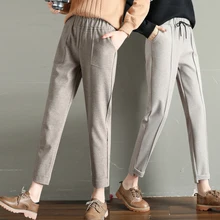 Высококачественные шерстяные брюки карго с эластичной резинкой на талии, женские штаны-шаровары на шнуровке, новинка, зимние женские брюки, кашемировые брюки