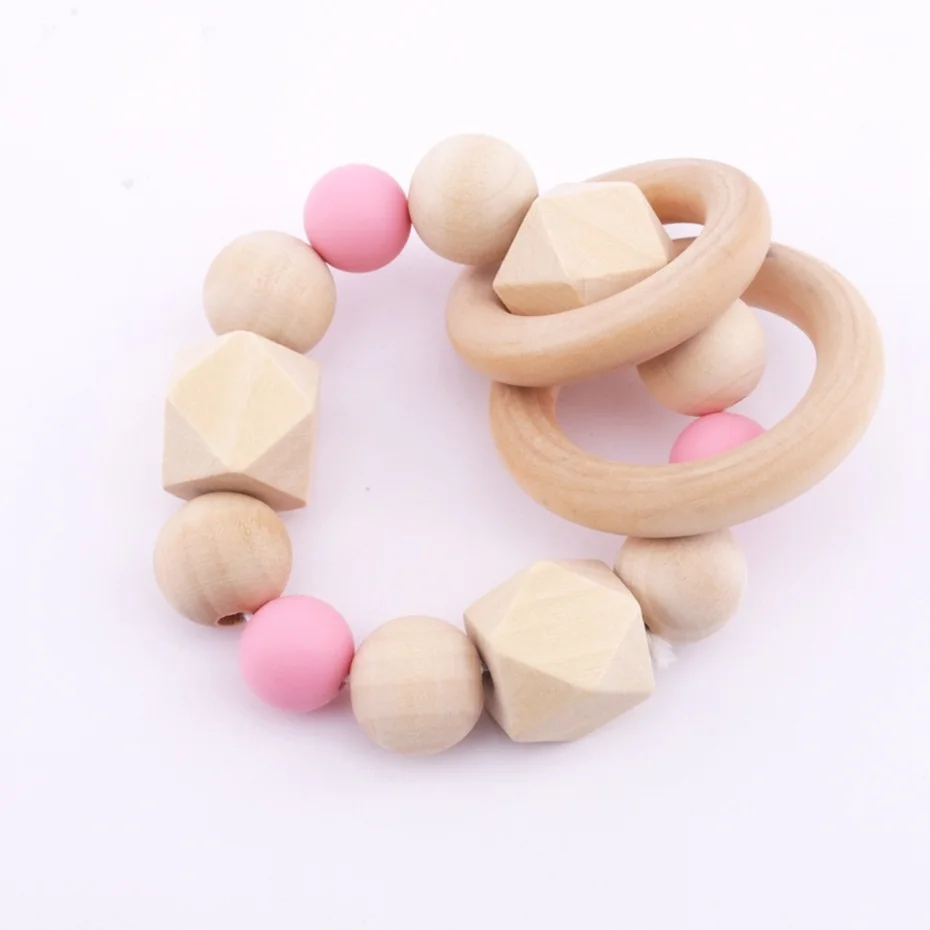 DIY Wooden Teether Bracelet Food Grade Materials Wooden Beads Teething