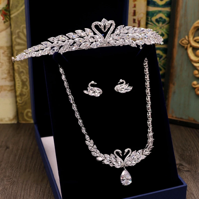 

Party Prom Wedding Bridal Hair Accessories Zircon Wedding Bridal Necklace With Earrings Bridal Headdress Jewelry Accessories