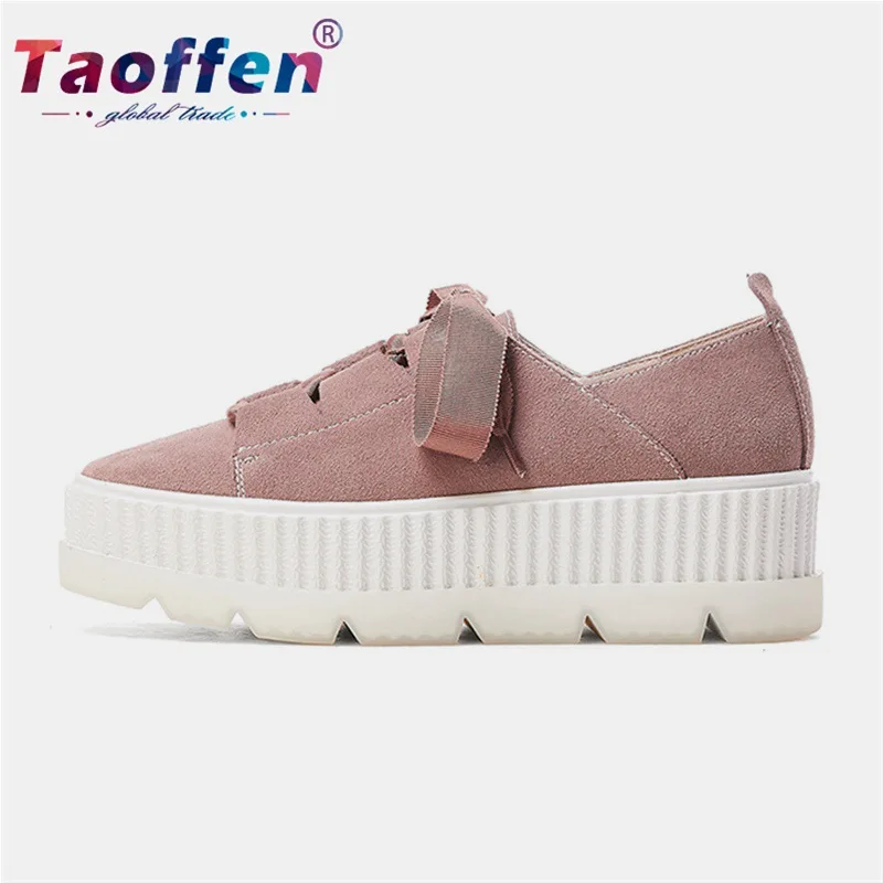 

Taoffen Real Leather Women Skateboarding Shoes Light Wearable Sport Shoes Women Sneakers Daily Sweet Girl Shoes Size 34-39