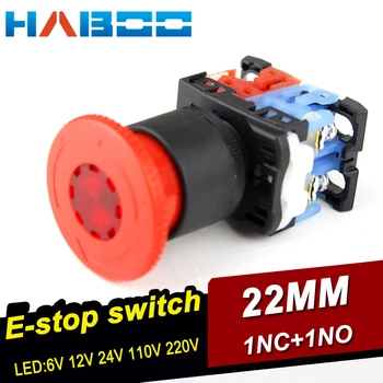 

similar with FUJI AR22V2R series 5pcs/lot emergency stop switch 22mm mushroom head 2NC with illuminated 6V 12V 24V 220V switch