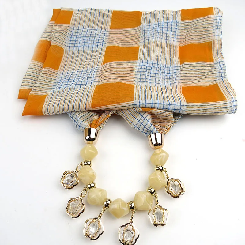 RUNMEIFA Национальный Ветер ожерелье шарф полиэстер плед полые жемчужные украшения шаль с подвеской для женщин Осень/Зима