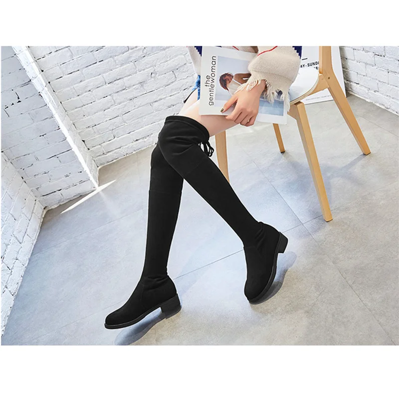 Stivali Nuovo Metà Solide Autunno Stile Scarpe Tacco Rotonda Donne Elastici Il Di Inverno H138 Nero Delle Colore E Testa Cashmere cBqqAI