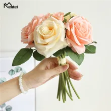 Meldel свадебные букет искусственного шелка Роза Пион 7 цветок с головками розовый букет невесты DIY Выходные туфли на выпускной бал Свадебные Поставки