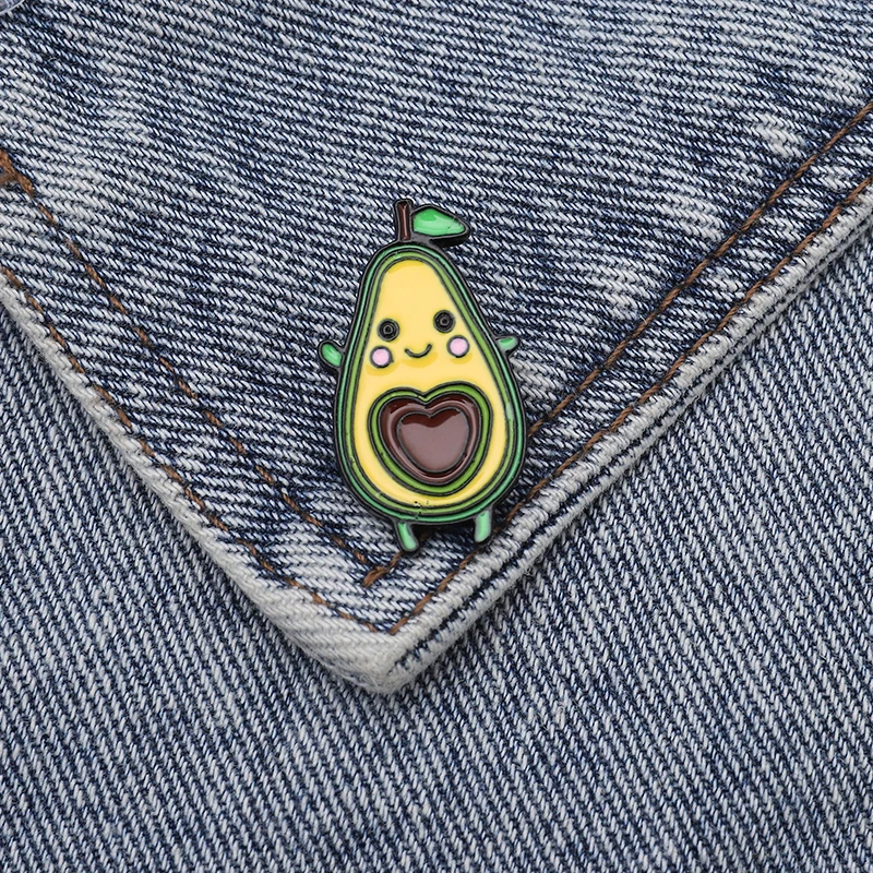 Avocado Pin Tropical Fruit Heart Core Avocado Enamel Pin Button Cartoon Funny Brooch for Kids Bag Clothes Badge Fruit Jewelry